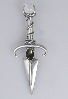 Sterling Silver Black Prince's Knife Dagger Pendant With Spectrolite